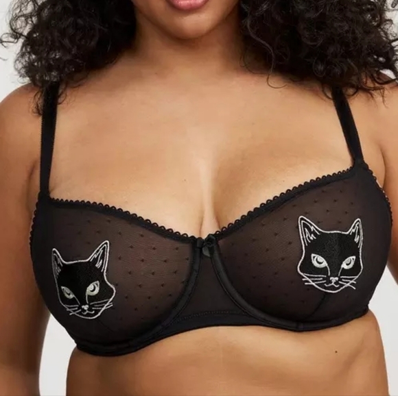 Torrid Black Mesh Sexy Scary Cat Balconette Cosplay Bra 46DDD Nwt - Picture 2 of 3